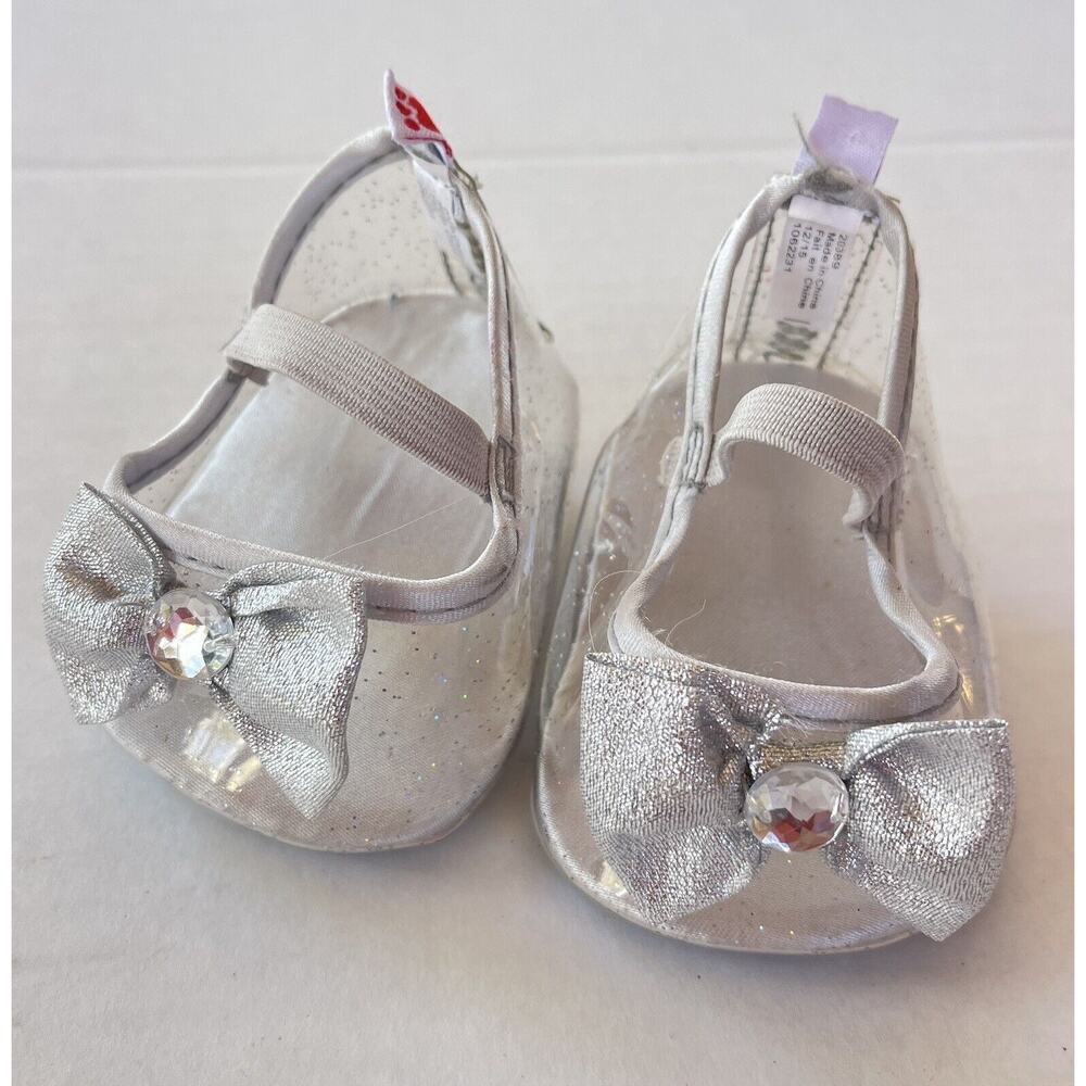 Build A Bear Workshop Clear Sparkly Slipper Shoes Metallic Silver Pump BAB